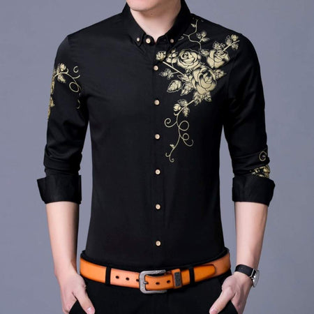 Mens Slim Fit Long Sleeve Floral Shirt